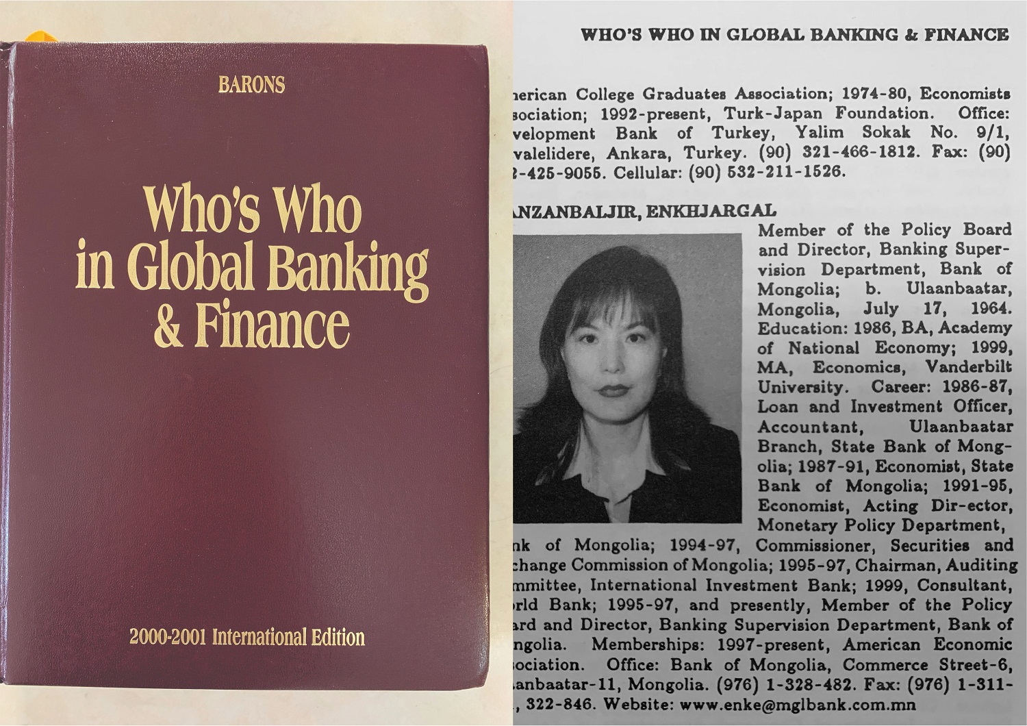 Д.Энхжаргал Дэлхийн банк Санхүүг тодорхойлогчдын номонд. 2000 он